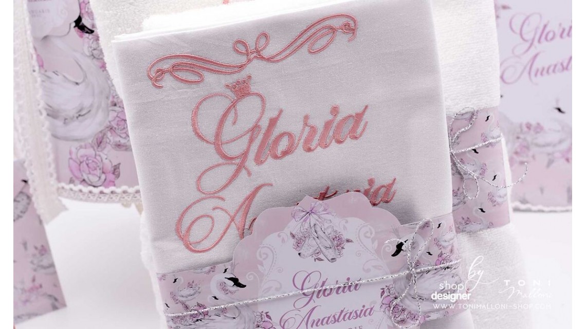 Trusou de botez cu lebede si motive florale personalizat pentru fete, Lebada alba 24